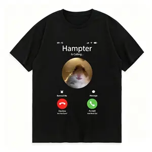 Funny Hamster Phone Call 100% Cotton T-Shirt| "Hampter Is Calling" Graphic Tee| Cute Animal Lover Gift| Soft Cotton Casual Crew Neck