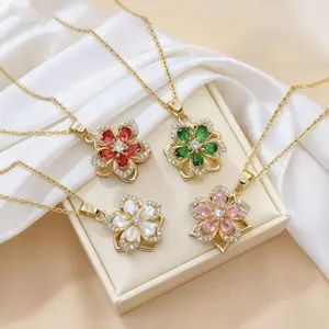 Rotating Bauhinia Zircon Flower Necklace DDXL0069, Unique New Design Pendant, Elegant Titanium Steel Necklace