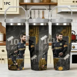 1pc 30oz Stainless Steel Insulated Mug, Vacuum Insulated Tumbler - A Barcelona Fan's Faith Edition, Featuring a retro Messi #10 design, this large-capacity portable sports mug is perfect for outdoor and indoor use, a personalized gift for football fans