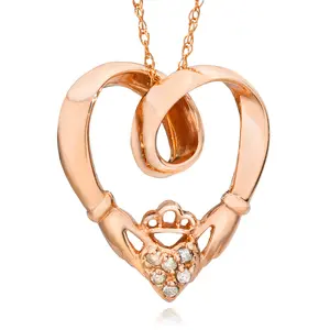 Claddagh Diamond Pendant 14K Rose Gold