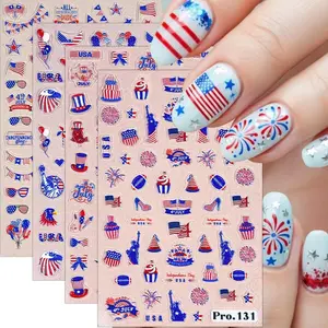 4 Sheets 4th of July Nail Stickers for Nail Art American Flag Stars Letters Nail Decals Self-Adhesive Independence Day Nail Art Stickers Fourth of July Nail Design Sticker for Women