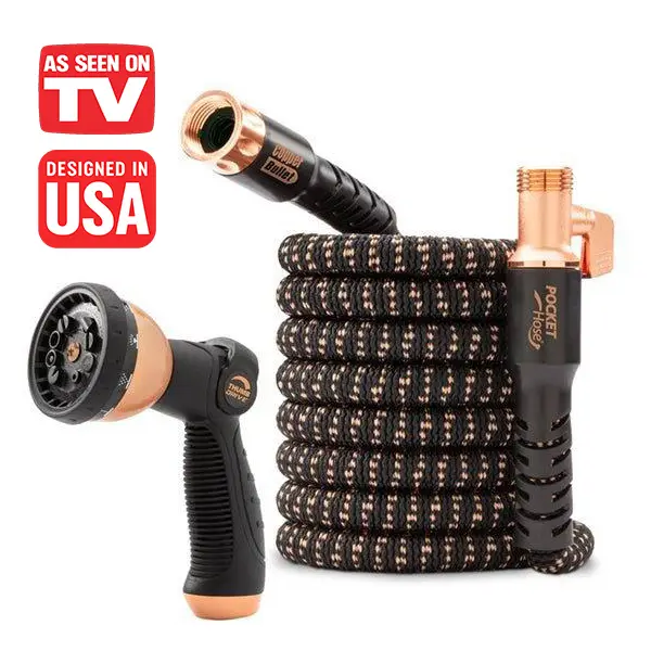 Pocket Hose Copper Bullet Expandable Garden Hose, Kink Free Hose, Adjustable High Pressure Nozzle