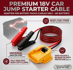 Car Jump Starter Cable Adapter, Heavy Duty Emergency Booster Jumper Cables for Dead Batteries, Over-Voltage Protection, Compatible with Most 18V Battery Packs (No Battery Included), Must-Have Car Emergency Tool for Drivers
