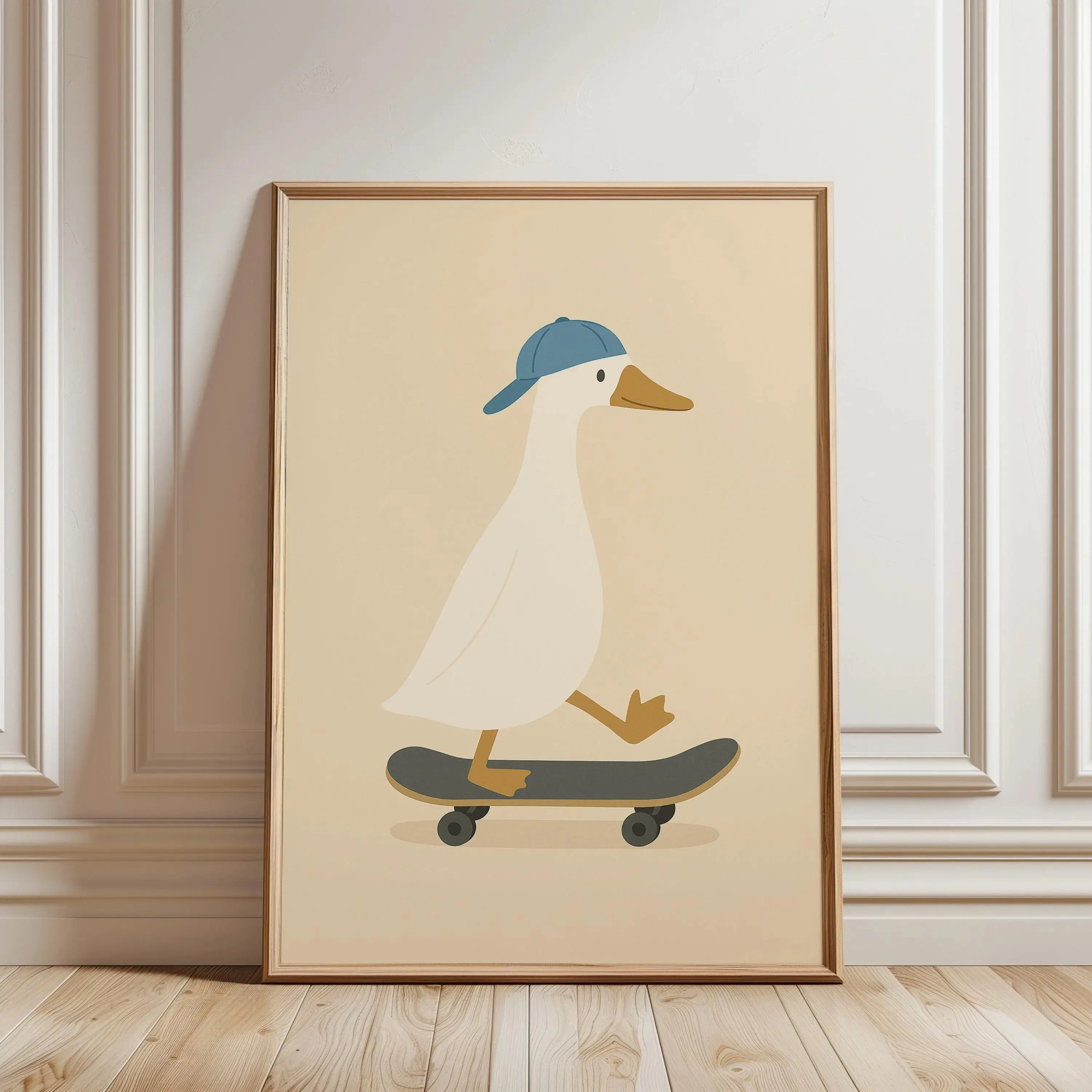 Skating Duck Print, Cute Animal Wall Art, Kids Room Decor, Modern Nursery Poster, Skateboard Art