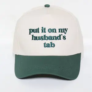 PUT IT ON MY HUSBAND'S TAB EMBROIDERY BASEBALL CAP IN HUNTER GREEN ON BEIGE