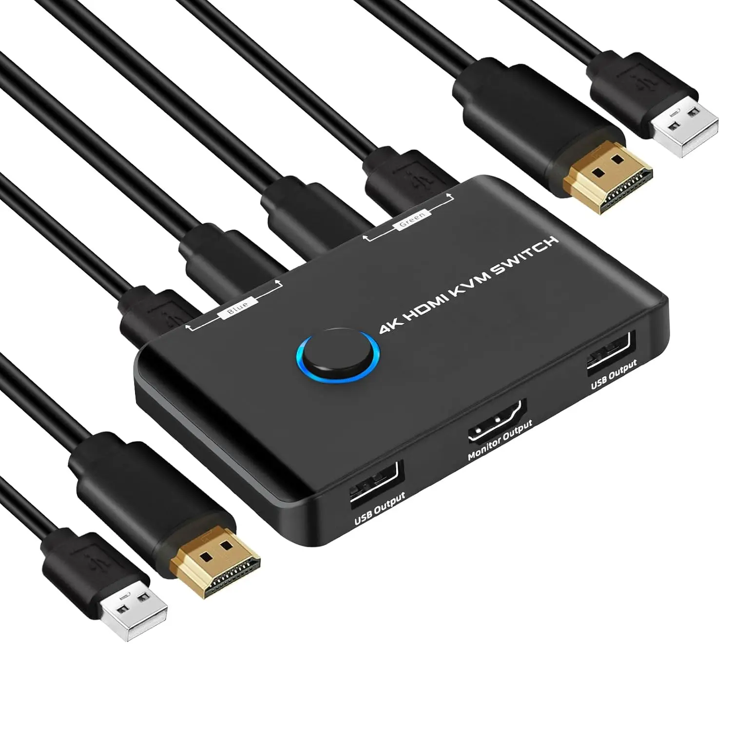4K@60Hz KVM Switch HDMI 2 Port, USB HDMI Switch Selector for 2 Computers Sharing Mouse, Keyboard and Monitor, Including 2 USB Cables and 2 HDMI Cable, Linux, 2 Hdmi Cables