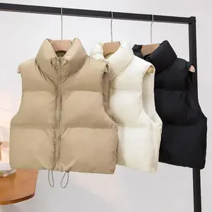 Cotton Vest for Women 2025 Autumn Winter New European and American Style Short Stand Collar Thickened Sleeveless Cotton Vest Jacket Trendy