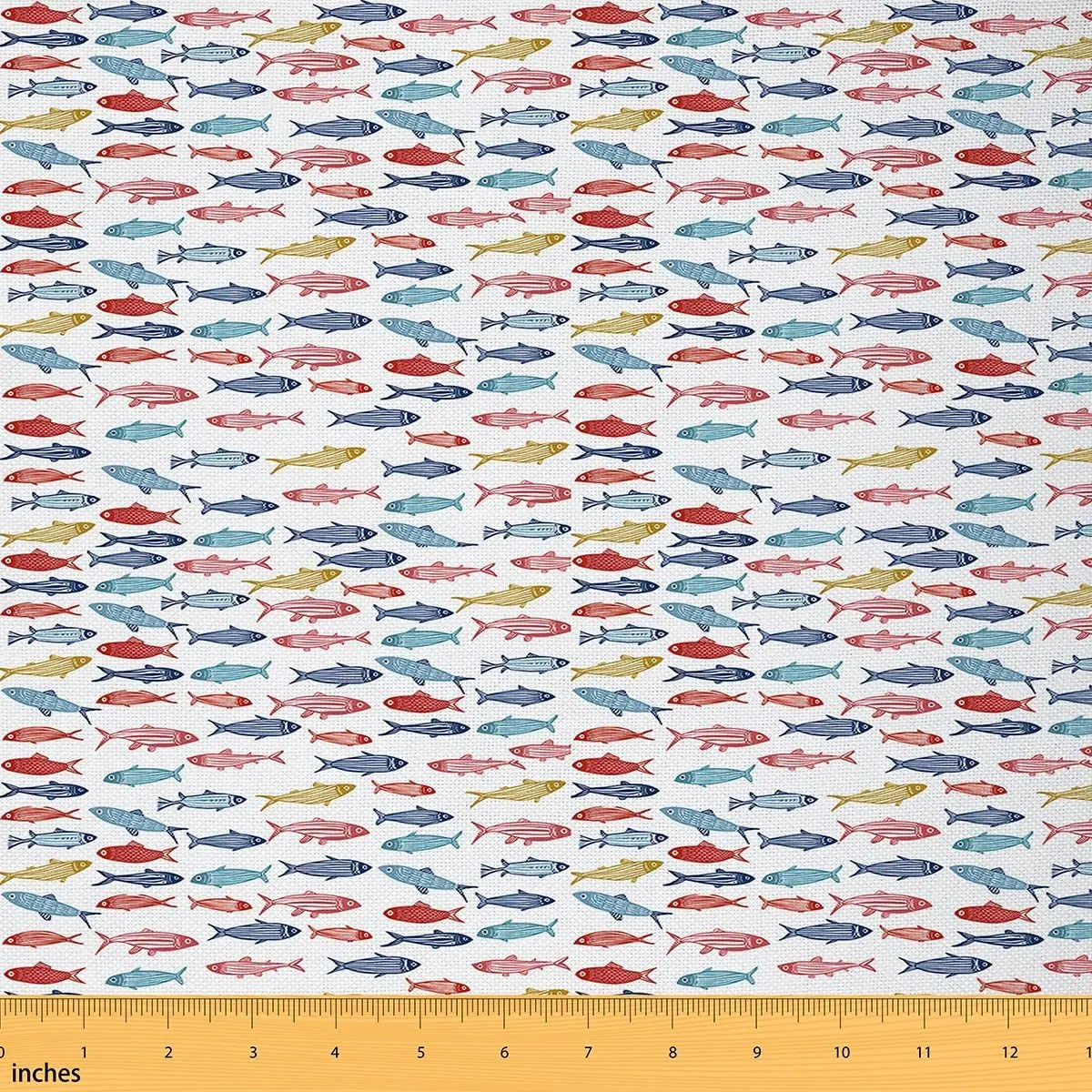 Cartoon Fish Fabric by The Yard,1 Yard,Marine Life Sea Decorative Waterproof Outdoor Fabric,Ocean Marine Themed Upholstery Fabric, Fish Print, Ocean Themed