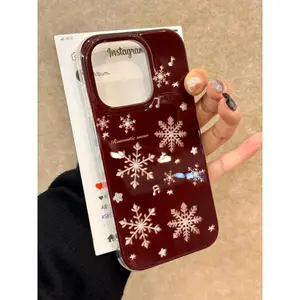 Christmas snowflake Phone Case for use with iphone 17 air 16 pro max 15 plus 14 pro 13/12/11 silicone unique creative design phone cases for girlies aesthetic holographic dark red phone case