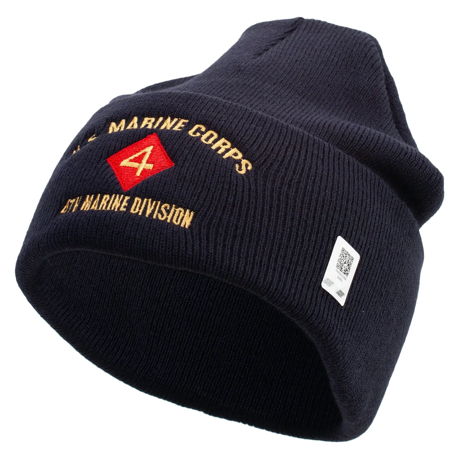 US Marine Corps 4th Marine Division Logo Embroidered 12 Inch Cuff Beanie