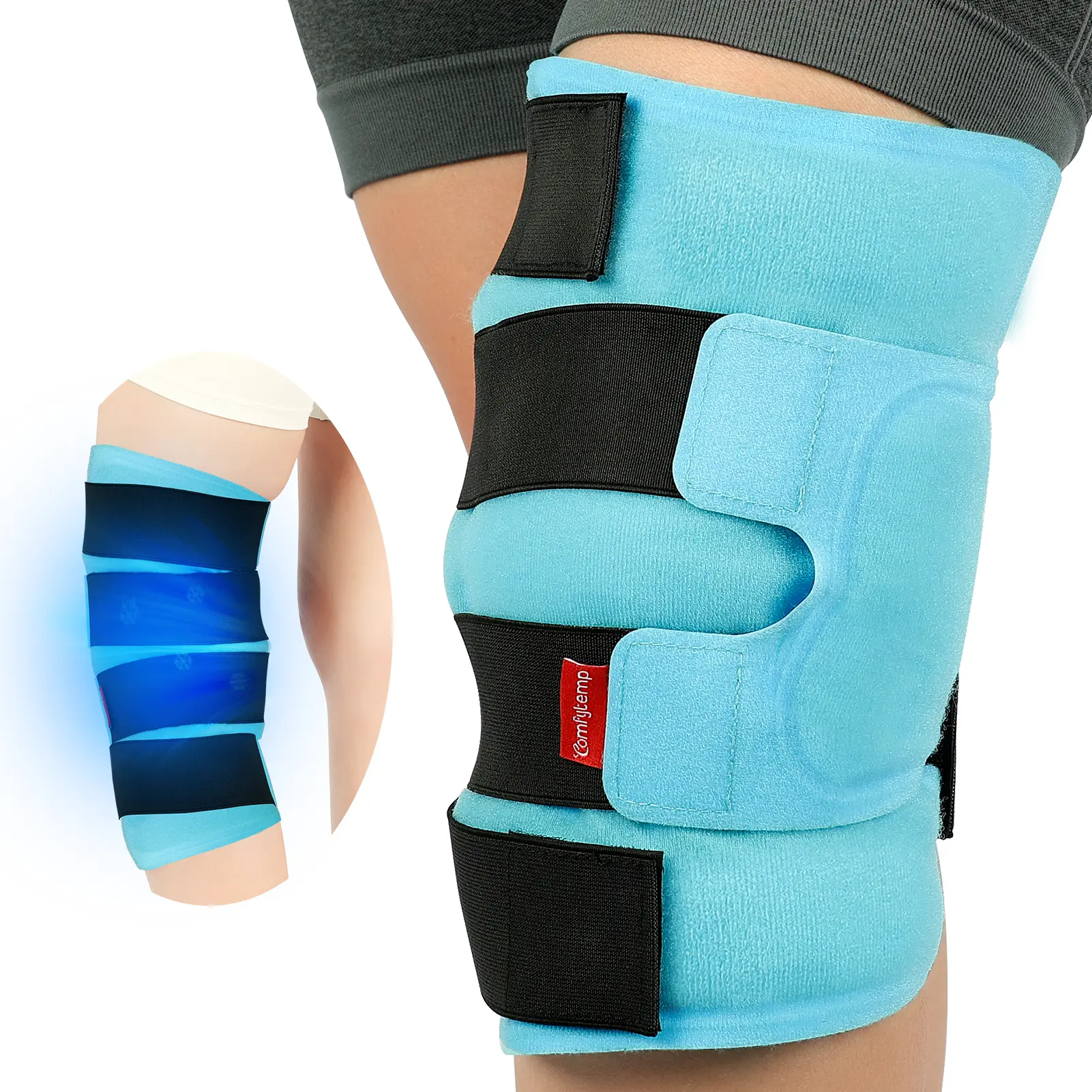Comfytemp Large Knee Ice Pack Wrap Reusable Gel, Cold Compress Knee Brace, Discomfort Care, Daily Recovery, Sports Support, Running Essential, 23.6"x11.8"
