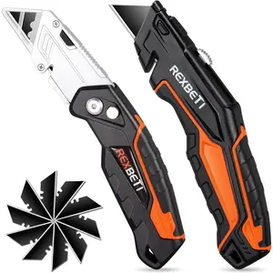 2-Pack Utility Knife, SK5 Heavy Duty Retractable Box Cutter for Cartons, Cardboard and Boxes, Blade Storage, Extra 10 Blades Included(Total 18 Blades) Cutting Handle Hardware Industrialgift