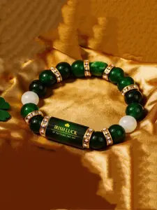 Irish Luck St. Patrick's Day Bracelet, Agate Lucky Clover Beaded Bracelet with Rhinestones, Good Luck Gift for 2026