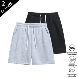 2-pack men’s knit shorts, loose fit, versatile, mid-thigh length with drawstring, multiple colors; street style, comfortable for everyday wear