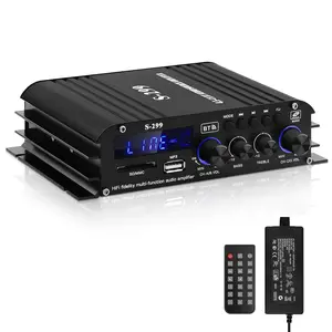 Audio Power Amplifier for Home Speakers -S-299 Bluetooth 5.0 Power Amp 4.1 Channel RMS 40Wx4 Subwoofer AMP DC 12V/5A Mini Integrated Digital Amplifier with USB/SD & AUX Jack