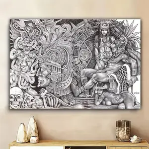 [Ancient Civilization Art Print] 1 Wooden Frame Oil Painting - Ancient Civilization Impression Art Print Poster |   Mysterious Ancient Atmosphere, Office, Corridor, Home, Living Room Decoration, Wall Hanging