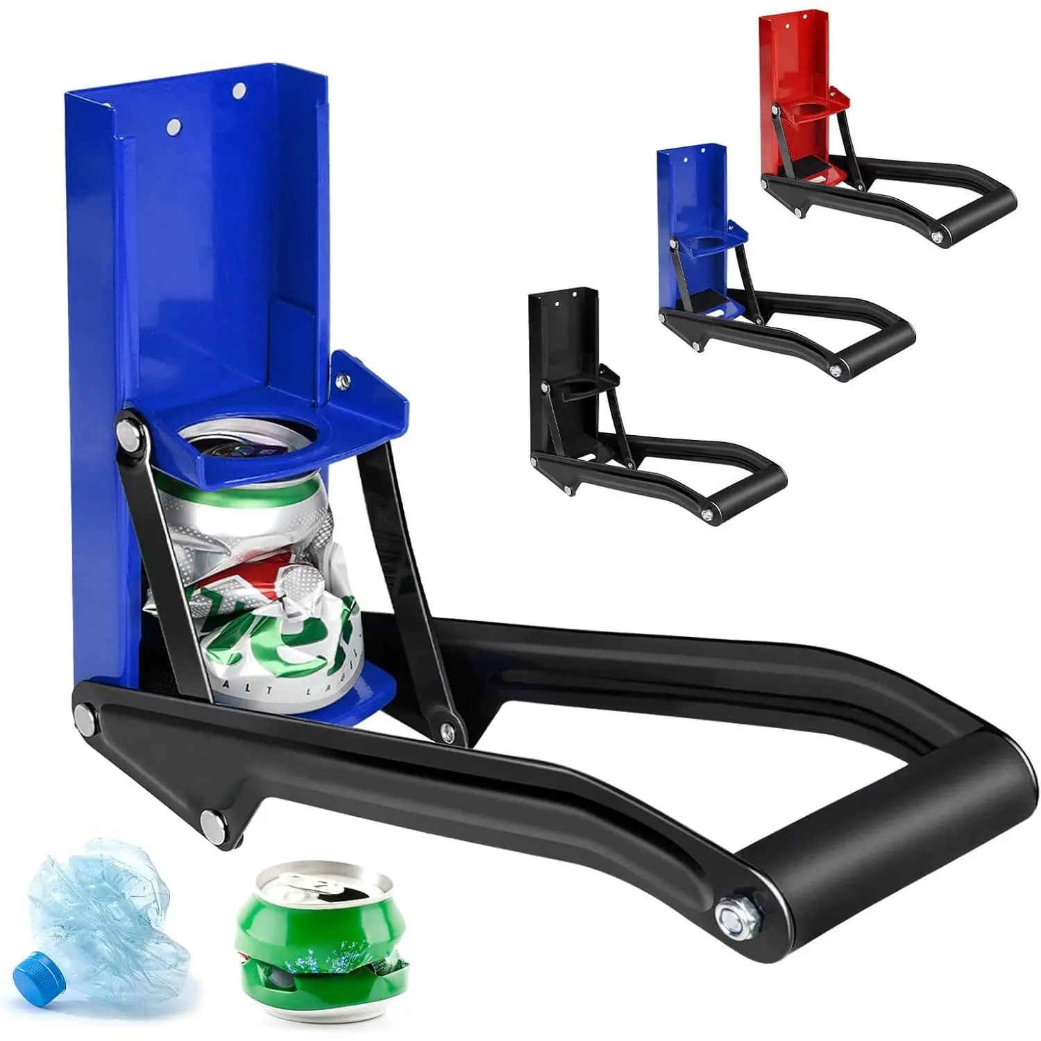 Wall Mounted Heavy Duty Aluminum Can Smasher - Kitchen Utensils Utility Gadget for 16 oz Seltzer, Soda Cans & Bottles Recycling (Blue)