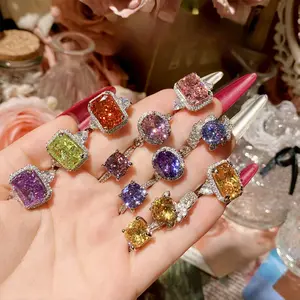 Lab Grown Colorful Gemstone Adjustable Open Ring Women'S Fashion Jewelry Valentine'S Day Gift Ruby Yellow Cubic Zirconia Rings