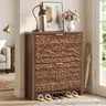 Giratree Shoe Cabinet with Flip Drawers, Narrow Shoe Storage Cabinet, 2-Tier Hidden Shoe Organizer with Carved Floral for Entryway, Mid-Century Modern Slim Shoes Storage for Hallway Foyer