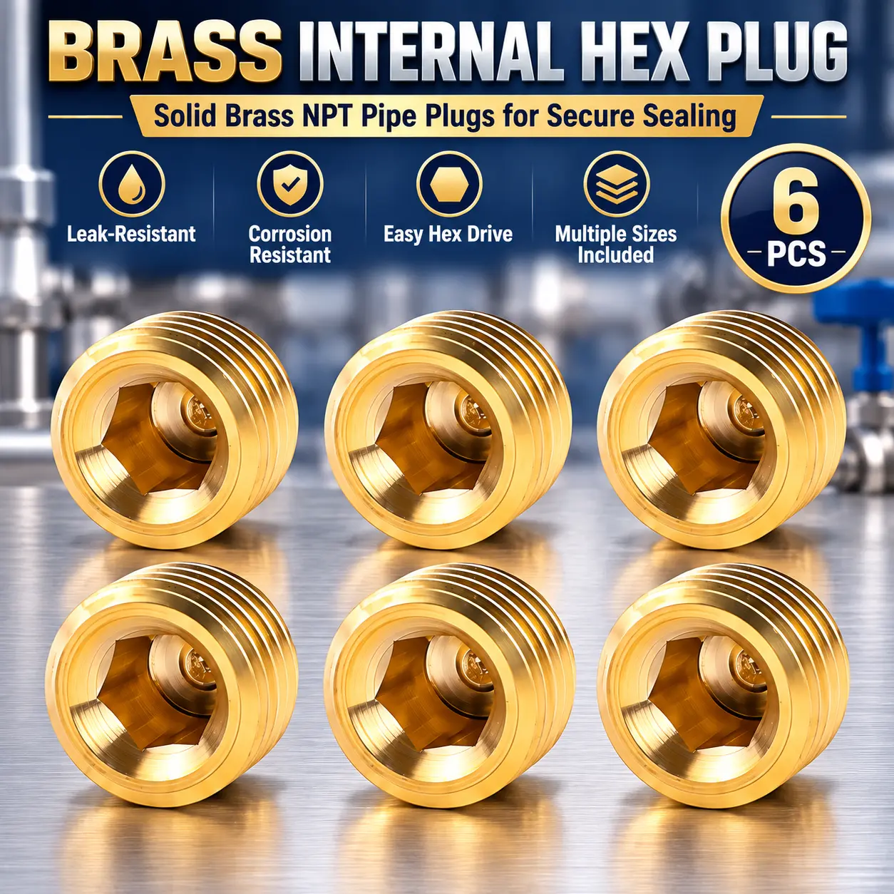 Solid Brass NPT Male Hex Counter Sunk Plug Kit, 1/8"-3/4" Size Options (1/8", 1/4", 3/8", 1/2", 3/4") for Closing Internal Hex Socket Thread Ends, Compatible with Winns, Glastron & Most Boat Hulls Parts