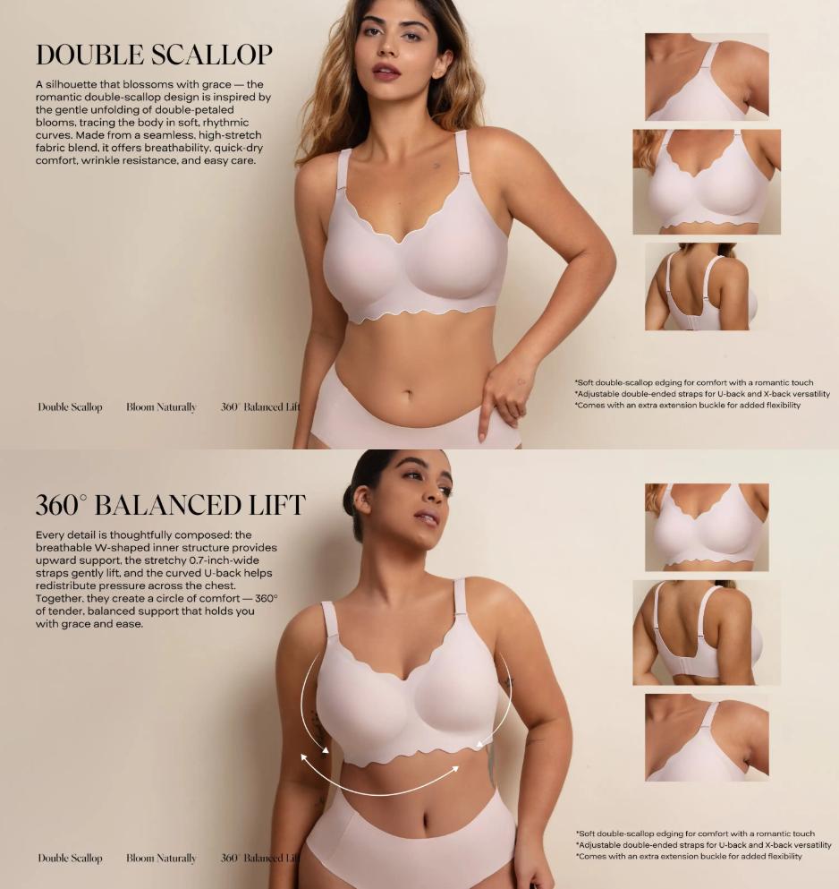 Soft Full Coverage Seamless Wire-Free Wireless Push-Up Bralettes Scalloped Design Jelly Bras Comfortable Underwear for Women
