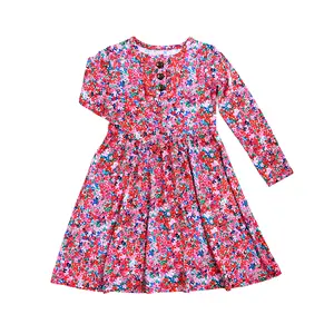 Juliette TUTU DRESS for Little Cuties Super Soft & Comfortable Valentine's Day Floral Bamboo Viscose Fabric with Ruffle Button Placket