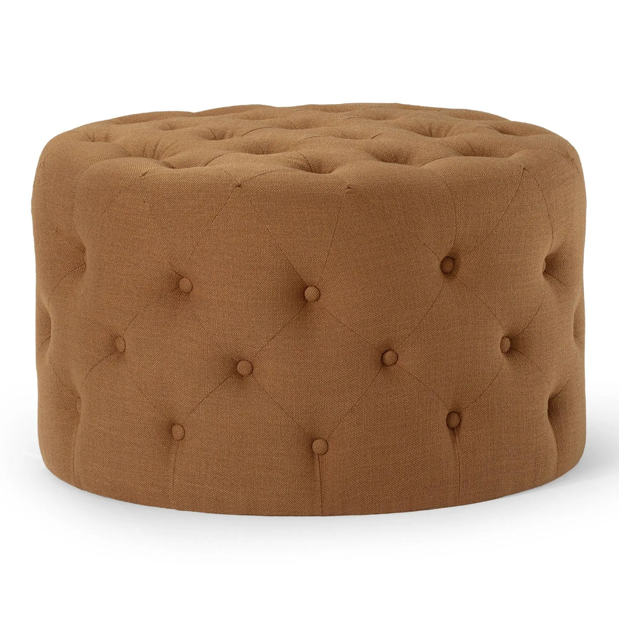 Maven Lane Marcy Traditional Round Ottoman in Clay Fabric Upholstery