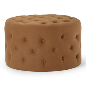 Maven Lane Marcy Traditional Round Ottoman in Clay Fabric Upholstery