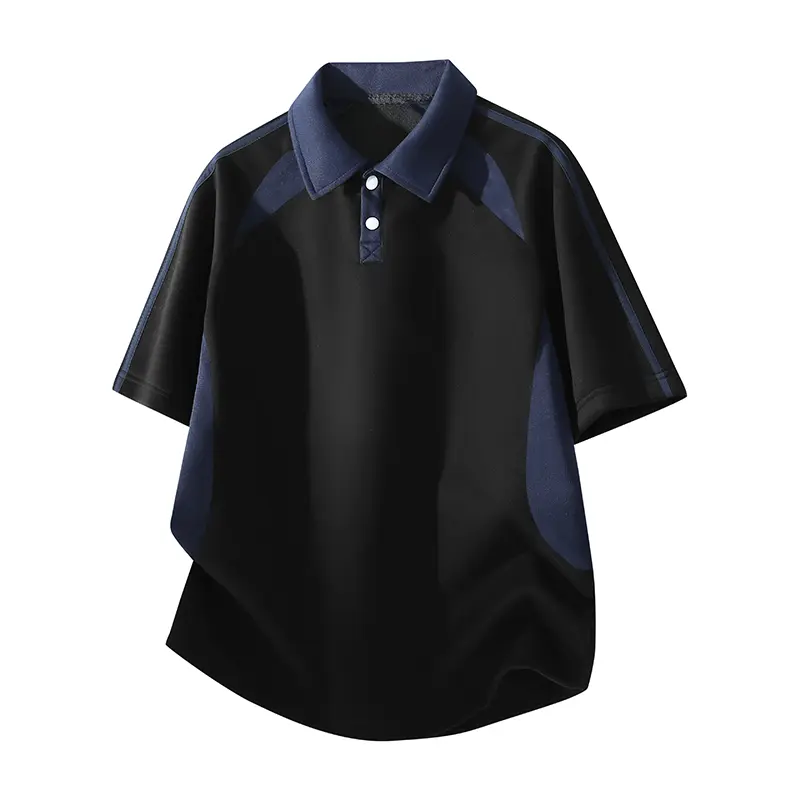 Men's Summer Contrast Color Block Collared Polo Short Sleeve Top, Two Button Placket Curved Hem Casual Tee, Breathable Skin Friendly Polo Shirt For Daily Commute # SummerWins