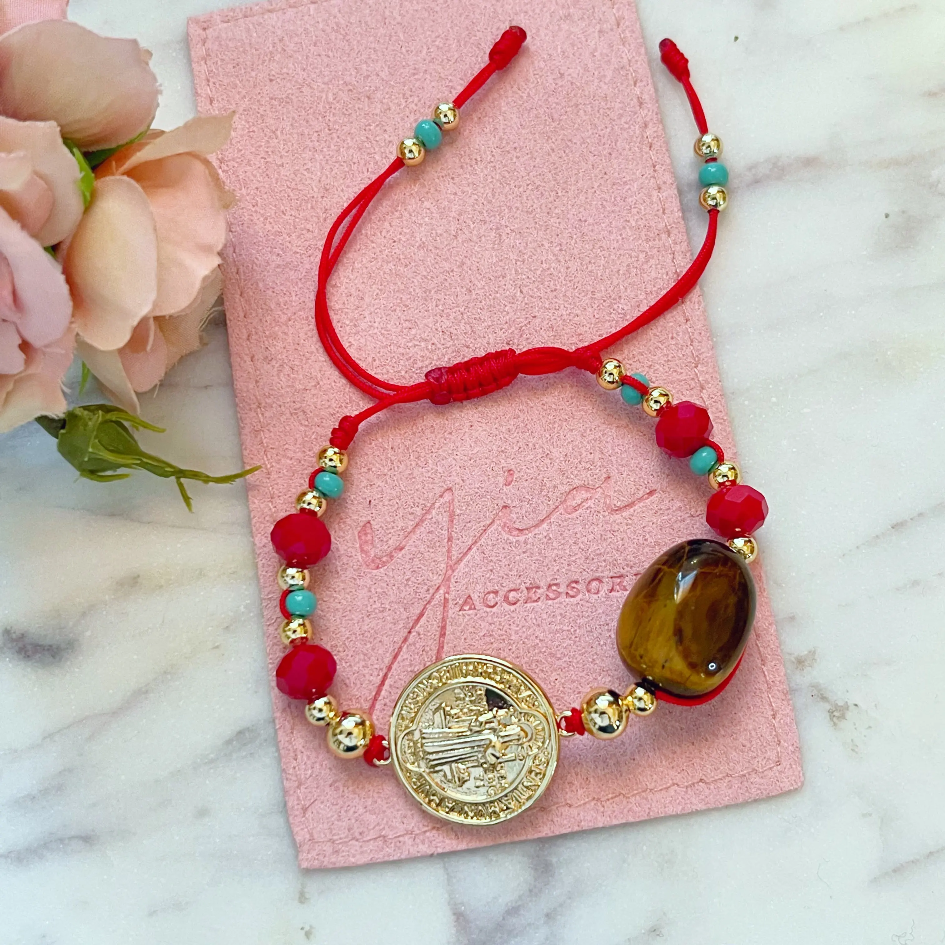 San Benito Guardian Beaded Bracelet with Natural Tigers Eye Stone - Rhodium Plated, Handmade & Adjustable for Jewelry Stacks, Beaded Bracelets, Fashion, Handmade Craft, Adjustable Fit, All Occasions, Tiger’s Eye, Round Beads
