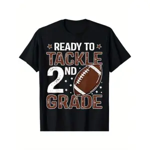 1Ready to Tackle Second Grade First Day Of 2nd Grade Boys T-Shirt for Boys Girls, Casual Short Sleeve Tee, Boy's 100% Cotton Crew Neck T Shirt for Summer - Perfect Holiday Gifts Birthday Party Gifts for Boys Girls
