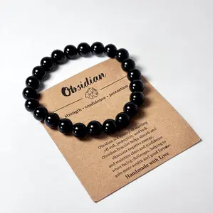 Black Obsidian Healing Bracelet - Crystal for Protection - Energy Shield Bracelet with Gift Bag & Card