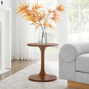 Modway Lina Round Mango Wood Side Table in Walnut