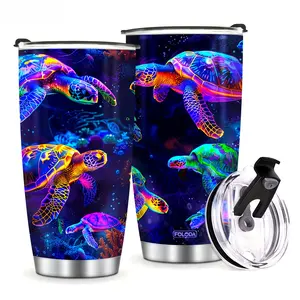 Sea Turtle Tumbler 20oz |   Insulated Stainless Steel Ocean Animal Mug |   PVC-Free & Hand Wash |   Gift for Ocean Lovers, Runners, Mom, Dad, Grandma, Grandpa