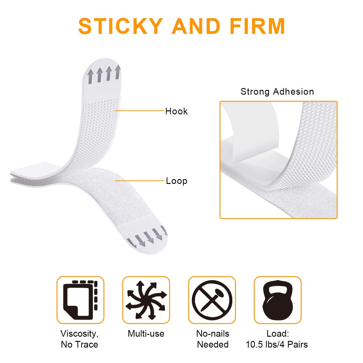 Heavy Duty Damage-Free Picture Hanging Strips, Super Strong Adhesive Hook & Loop Mounting Tape, No Drill No Nails Removable Hangers for Wall Frames, Posters and Christmas Decorations