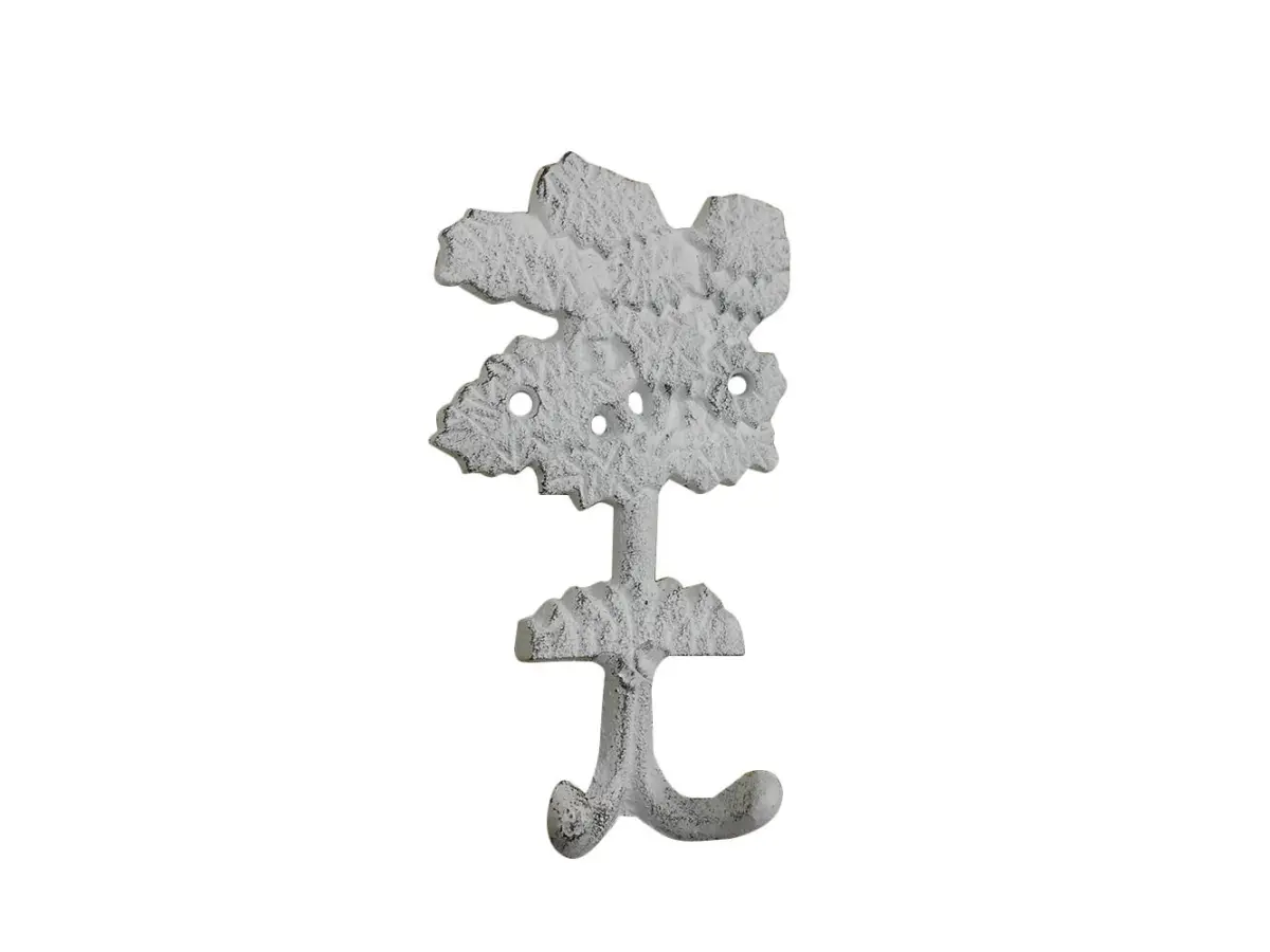 Vintage Rustic 360-Degree Rotating Solid Cast Iron Oak Tree Branch Wall-Mount Hooks (Model 9920-w, 6.5x1.5x4 in) - Handcrafted Whitewashed, Multifunctional Heavy-Duty Metal Home Storage Hooks for Hanging, Room Decorations