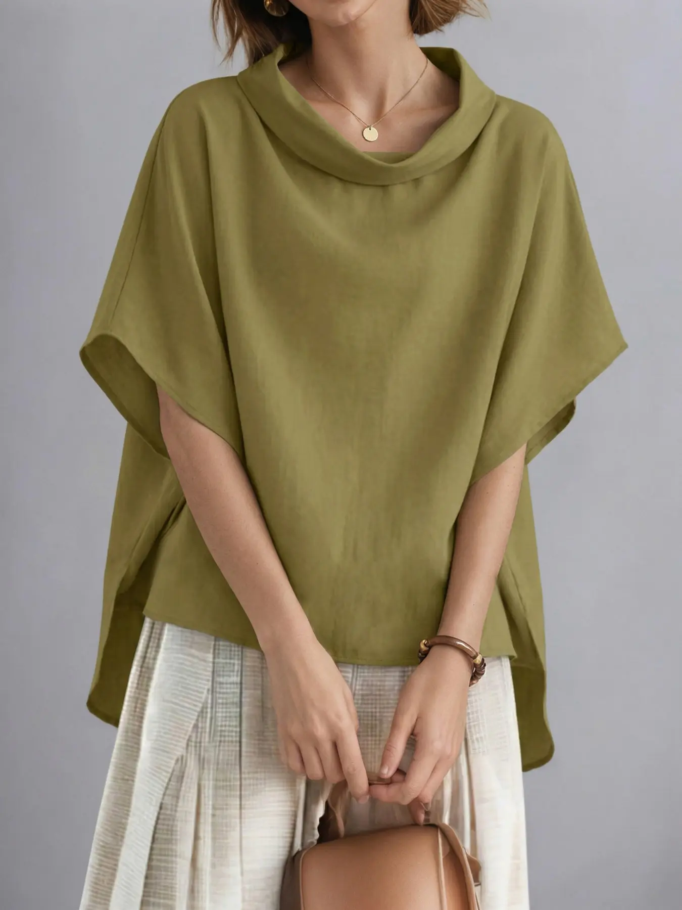 ZANZEA Women's Casual Basic Minimalist Aesthetic Blouse Shirt Top, Lapel Neck Batwing Five-Quarter Sleeve Design, Shoulder Seam Style, Perfect for Everyday Outing, Comfortable and Stylish, Casual Chic Top