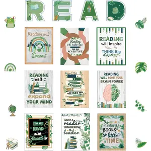 45 count Reading Bulletin Board Sets Eucalyptus Classroom Decor Bulletin Board Poster Greenery Classroom Decor for School Classroom Office   Library