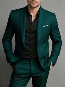 2pcs Men'S Suit Set - Elegant Slim-Fit Wedding, Business, Party Outfit, Formal Attire with Jacket & Trousers, Non-Stretch Fabric, Button-Up Lapel Collar, All-Season Formal Wear