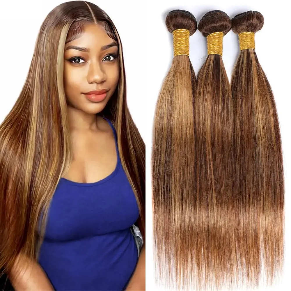 VIPbeauty 12A Human Hair Bundles Honey Blonde Bundles Human Hair 100% Unprocessed Brazilian Virgin Weave Bundles 1/3 Bundles P4/27 Highlights Human Hair Extensions Highlights Bundles for Women