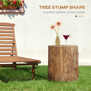 Tree Stump Stool, Decorative Side Table with Round Tabletop, Concrete End Table with Wood Grain Finish, for Indoors and Outdoors, Natural