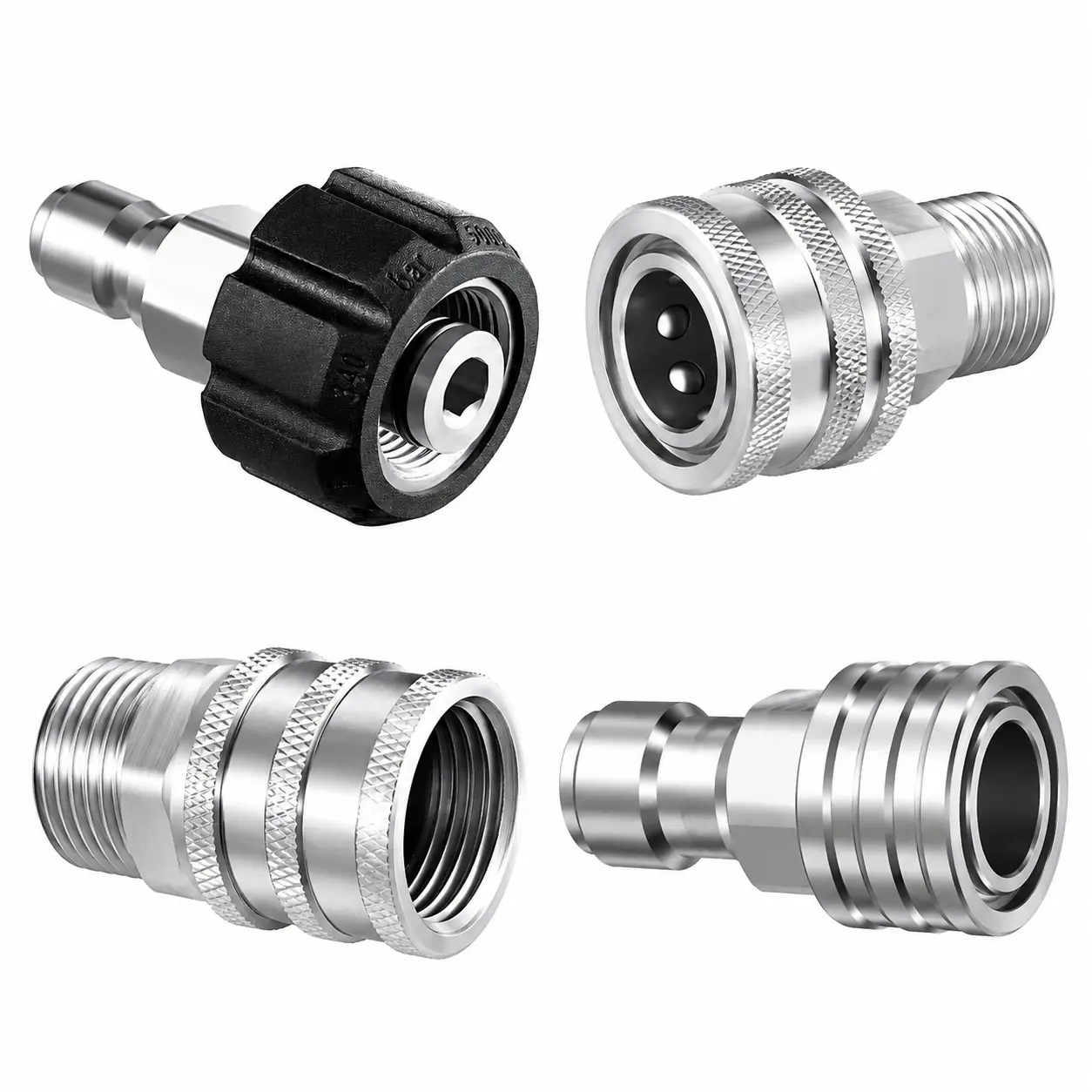 Pressure Washer Adapter, Stainless Steel 14mm to 3/8" Quick Connect Fittings, Garden Hose 3/4" Quick Release Coupler Kit for Power Washer, Leak-Proof Heavy Duty Car Wash & Yard Cleaning Accessories, 4 Sets