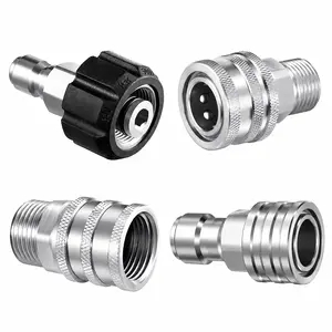 Pressure Washer Adapter, Stainless Steel 14mm to 3/8" Quick Connect Fittings, Garden Hose 3/4" Quick Release Coupler Kit for Power Washer, Leak-Proof Heavy Duty Car Wash & Yard Cleaning Accessories, 4 Sets outdoorfun