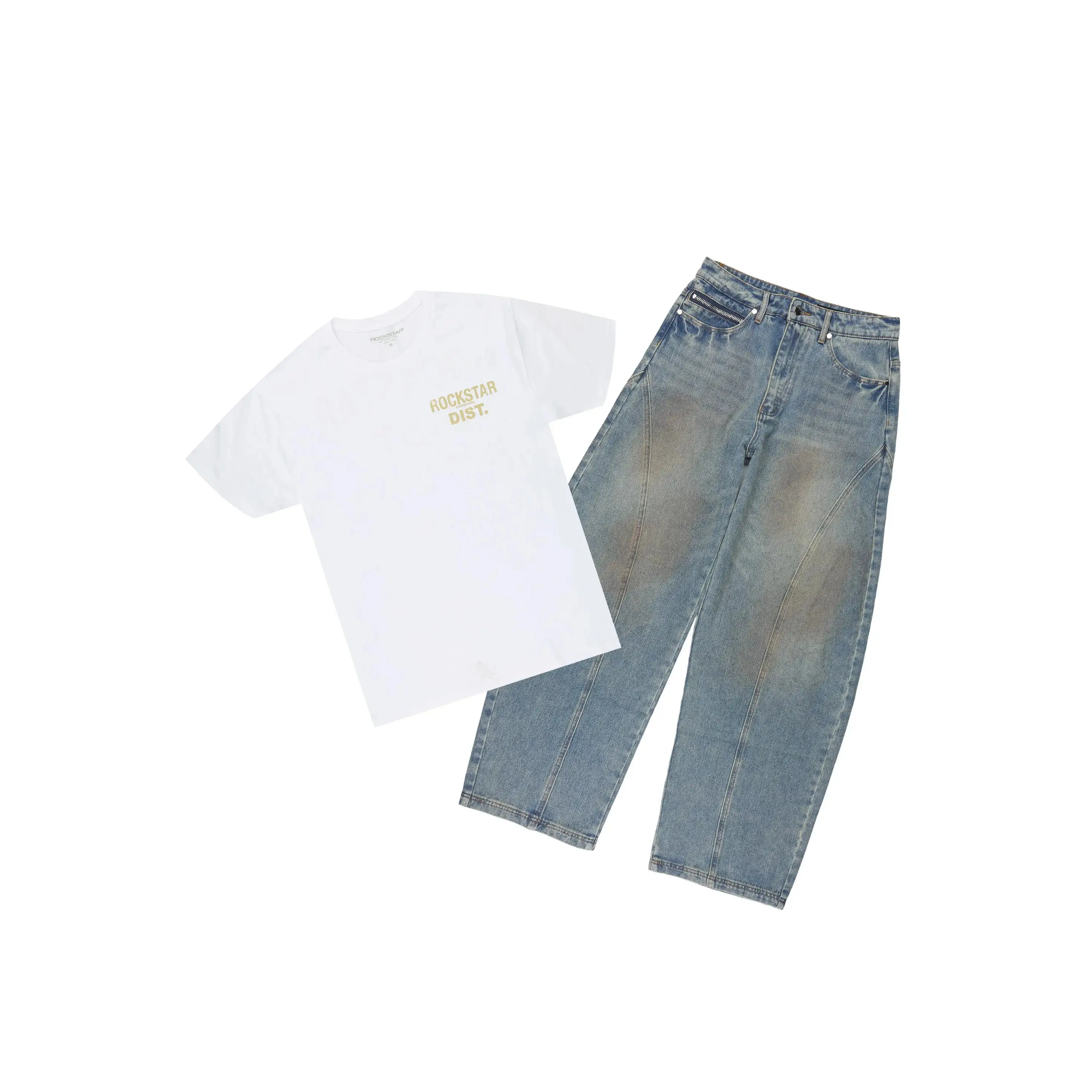 Lake White/Dirty Blue Graphic T-Shirt & Malix Barrel Fit Jean Set