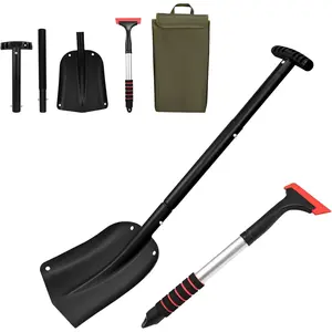 Aluminum Snow Shovel for Car with Car Scraper, 26"-32" Compact Collapsible Small Shovel, Spade Shovels for Snow Removal