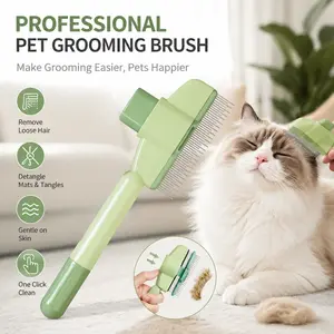 Professional Pet Grooming Brush for Dogs Cats One Click Clean Hair Removal Comb Stainless Steel Teeth for Shedding Mats and Tangles All Size Pets Indoor Grooming