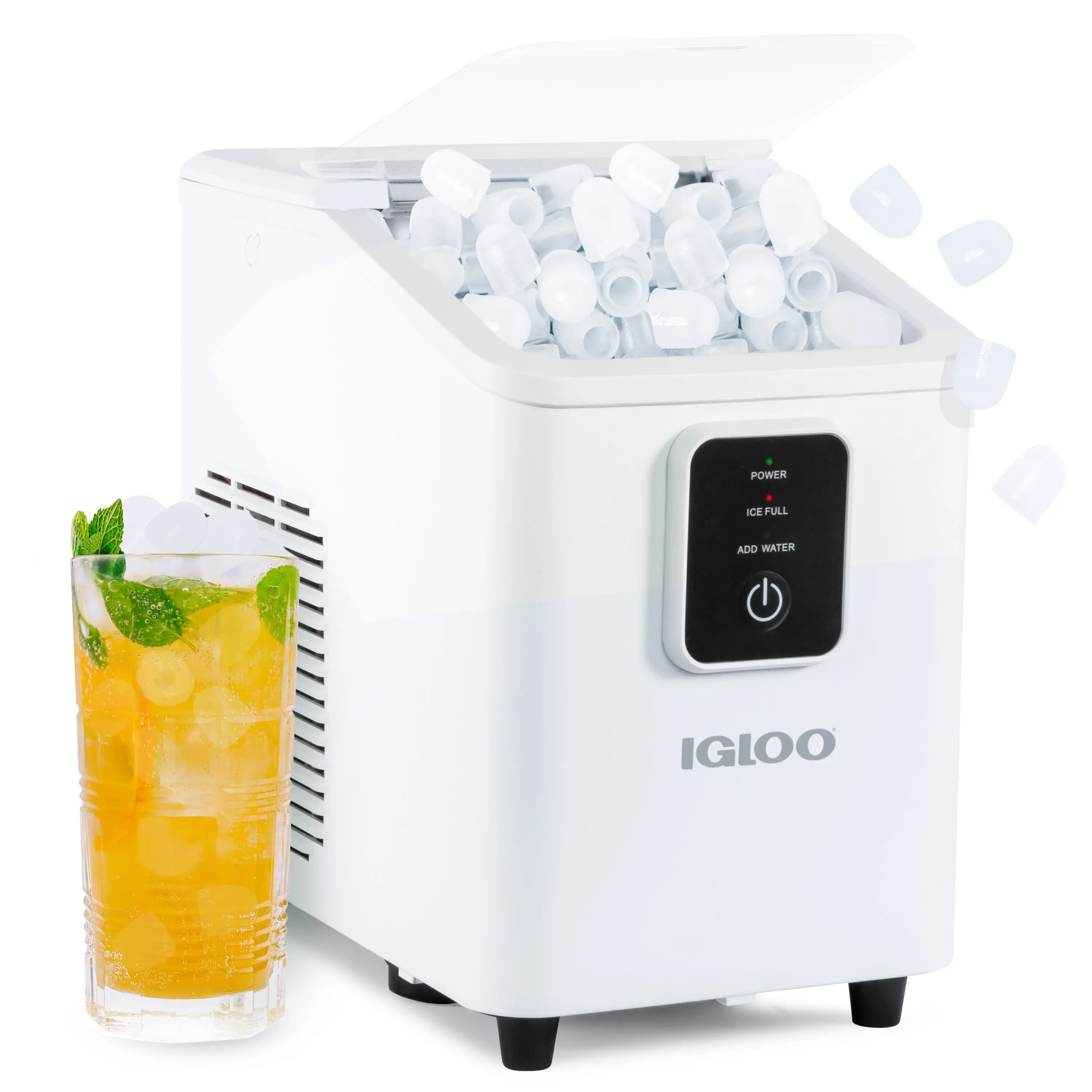 Igloo 26-lb Self-Cleaning Countertop Ice Maker Compact Stylish Design High Ice Production Fast 8 Cylinder Ice Cubes Easy Operation LED Indicator Lights