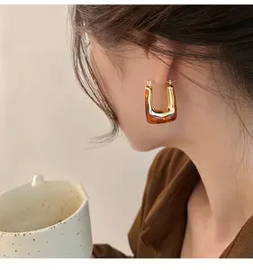 Elegant U-Shaped Letter Earrings - Colorful Resin, Vintage-Inspired Design, Perfect for Daily Wear or Special Occasions, Quirky Earrings - Daily Wear Earrings | Geometric Earrings | Glossy Appearance Versatile accessories for women earrings for women