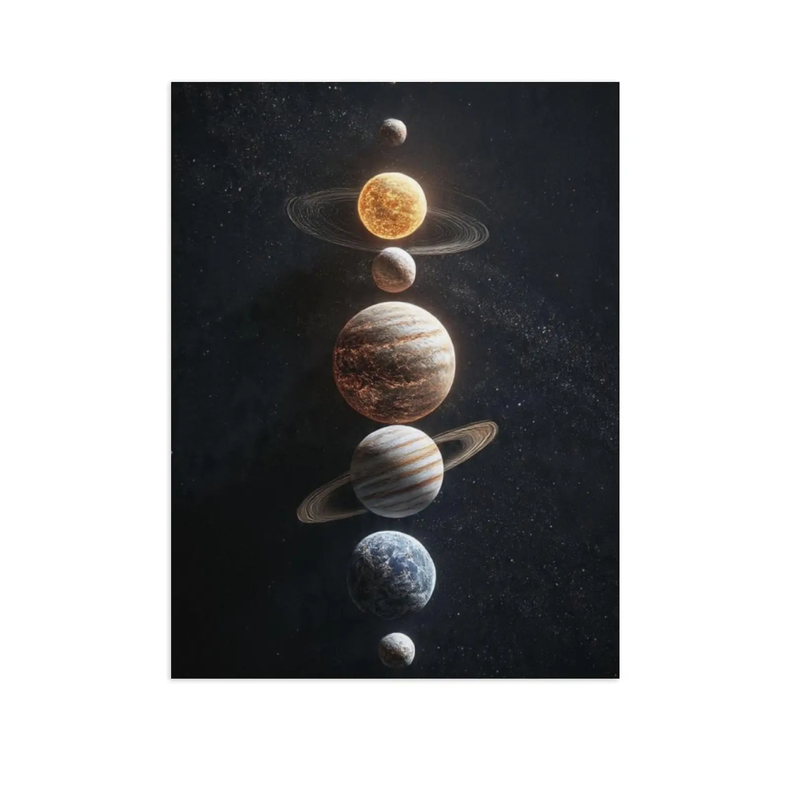 Modern Solar System Canvas Wall Art Glowing Planets Vertical Alignment Universe Space Minimalist Astronomy Science Decor Unframed Print