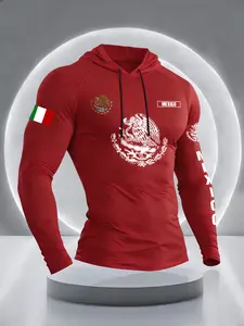 Men's Hooded Drawstring Long Sleeve T-Shirt, Spring Casual Letter Print, Comfortable Breathable Fabric, Daily Wear